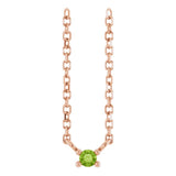 14K Gold Round Natural Peridot Birthstone Bar Necklace - Rose Gold