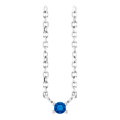 Platinum Round Lab-Grown Blue Sapphire Birthstone Bar Necklace