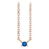 14K Gold Round Natural Blue Sapphire Birthstone Bar Necklace - Rose Gold