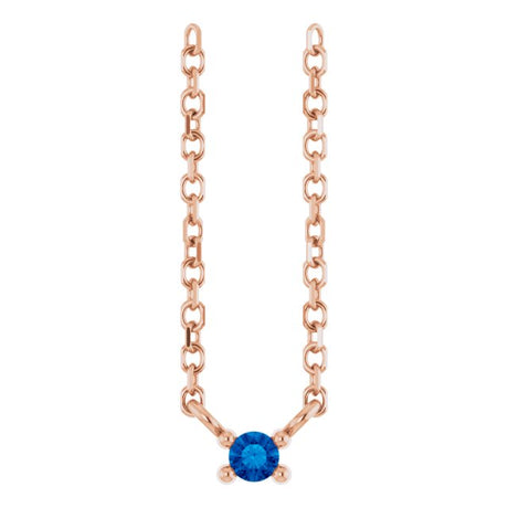 14K Gold Round Natural Blue Sapphire Birthstone Bar Necklace - Rose Gold