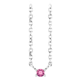 14K Gold Round Natural Pink Tourmaline Birthstone Bar Necklace - White Gold