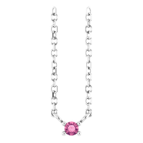 Platinum Round Natural Pink Tourmaline Birthstone Bar Necklace