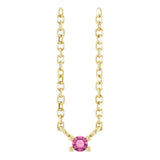 14K Gold Round Natural Pink Tourmaline Birthstone Bar Necklace - Yellow Gold