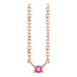 14K Gold Round Natural Pink Tourmaline Birthstone Bar Necklace - Rose Gold