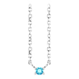 Platinum Round Natural Blue Zircon Birthstone Bar Necklace