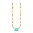 14K Gold Round Natural Blue Zircon Birthstone Bar Necklace - Yellow Gold