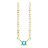 14K Gold Round Natural Blue Zircon Birthstone Bar Necklace - Yellow Gold