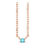 14K Gold Round Natural Blue Zircon Birthstone Bar Necklace - Rose Gold