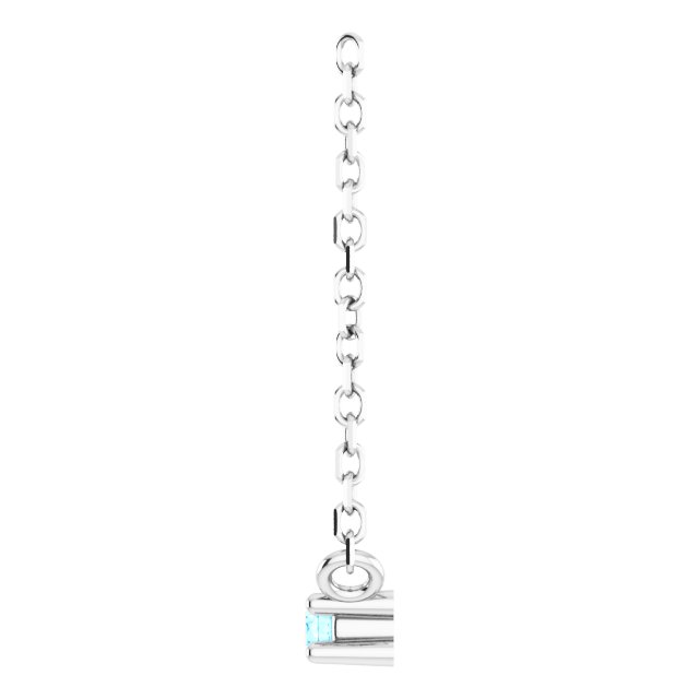 14K Gold Round Natural Aquamarine Birthstone Bar Necklace - White Gold - view 3