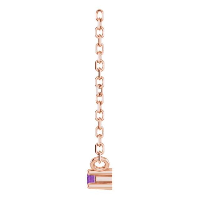 14K Gold Round Natural Amethyst Birthstone Bar Necklace - Rose Gold - view 3