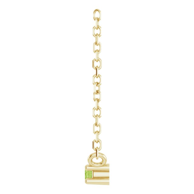 14K Gold Round Natural Peridot Birthstone Bar Necklace - Yellow Gold - view 3