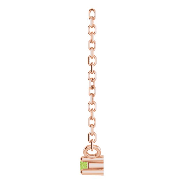 14K Gold Round Natural Peridot Birthstone Bar Necklace - Rose Gold - view 3