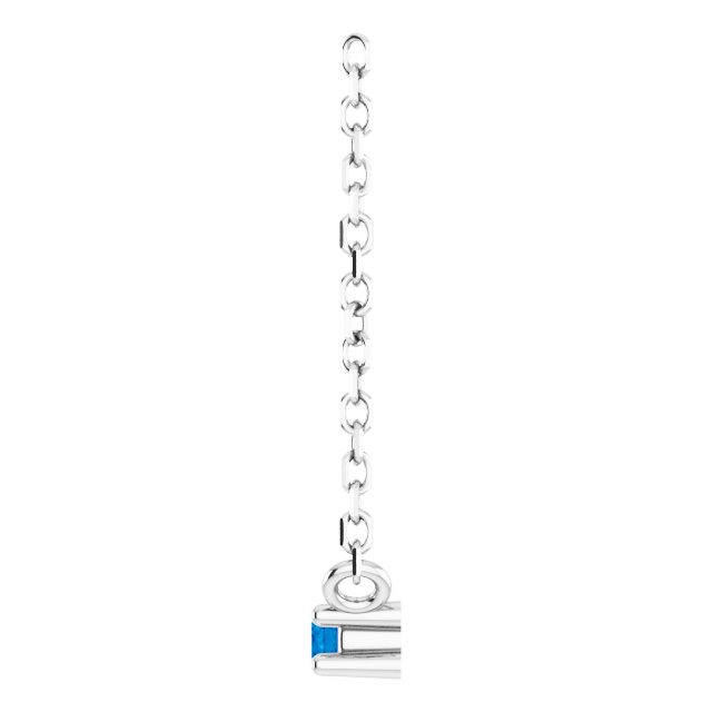 Platinum Round Natural Blue Sapphire Birthstone Bar Necklace - view 3