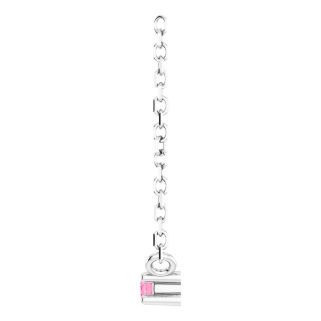 14K Gold Round Natural Pink Tourmaline Birthstone Bar Necklace - White Gold - view 3