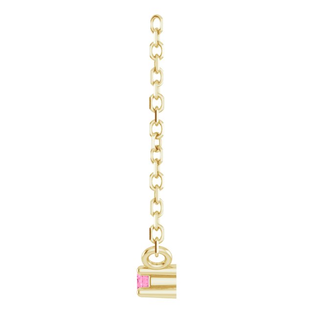 14K Gold Round Natural Pink Tourmaline Birthstone Bar Necklace - Yellow Gold - view 3
