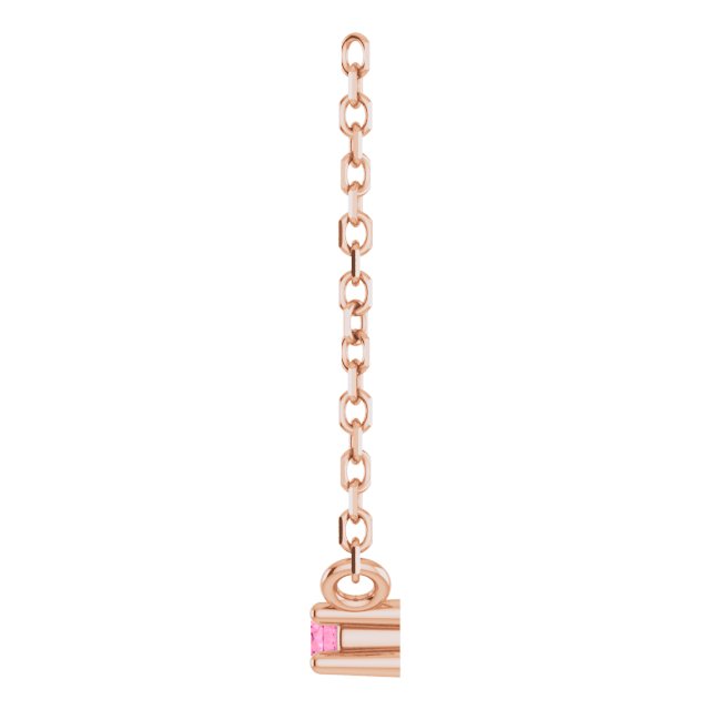 14K Gold Round Natural Pink Tourmaline Birthstone Bar Necklace - Rose Gold - view 3