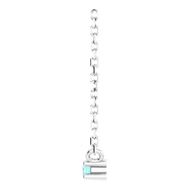 14K Gold Round Natural Blue Zircon Birthstone Bar Necklace - White Gold - view 3