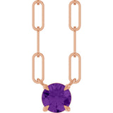 14K Gold Round Natural Amethyst Solitaire Claw-Prong Necklace - Rose Gold