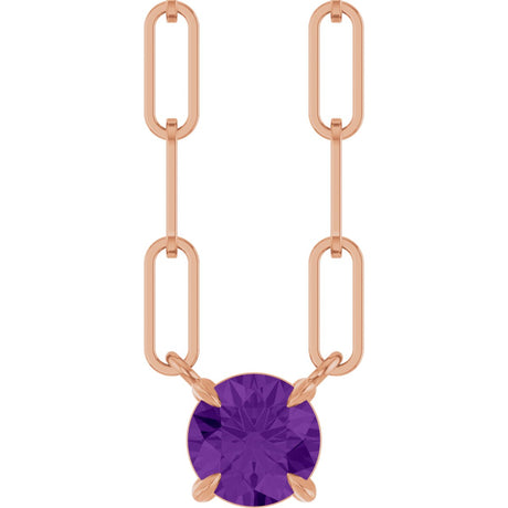 14K Gold Round Natural Amethyst Solitaire Claw-Prong Necklace - Rose Gold