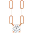14K Gold Round Natural White Sapphire Solitaire Claw-Prong Necklace - Rose Gold