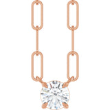 14K Gold Round Natural White Sapphire Solitaire Claw-Prong Necklace - Rose Gold