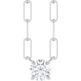 14K Gold Round Natural White Sapphire Solitaire Claw-Prong Necklace - White Gold