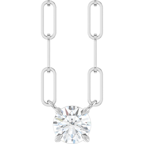 14K Gold Round Natural White Sapphire Solitaire Claw-Prong Necklace - White Gold