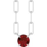 14K Gold Round Natural Mozambique Garnet Solitaire Claw-Prong Necklace - White Gold