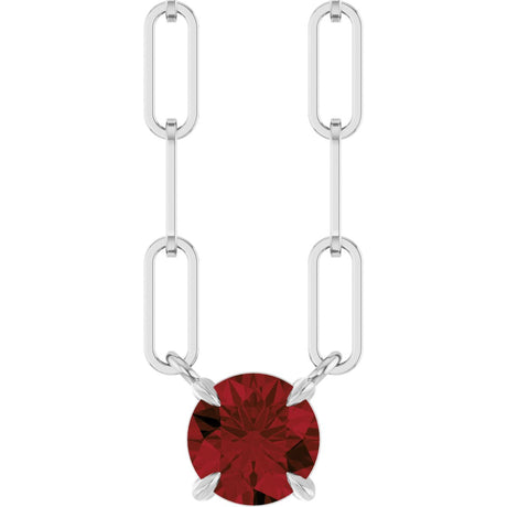14K Gold Round Natural Mozambique Garnet Solitaire Claw-Prong Necklace - White Gold