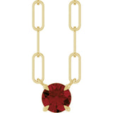 14K Gold Round Natural Mozambique Garnet Solitaire Claw-Prong Necklace - Yellow Gold