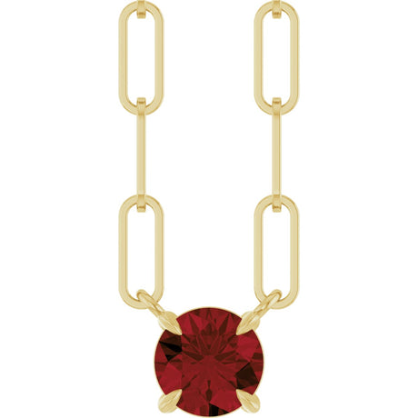 14K Gold Round Natural Mozambique Garnet Solitaire Claw-Prong Necklace - Yellow Gold