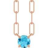 14K Gold Round Natural Aquamarine Solitaire Claw-Prong Necklace - Rose Gold