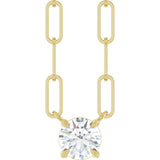 14K Gold Round Natural White Sapphire Solitaire Claw-Prong Necklace - Yellow Gold