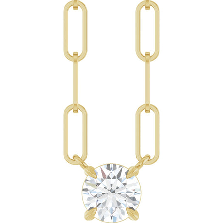 14K Gold Round Natural White Sapphire Solitaire Claw-Prong Necklace - Yellow Gold