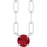 14K Gold Round Natural Ruby Solitaire Claw-Prong Necklace - White Gold