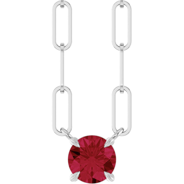 14K Gold Round Natural Ruby Solitaire Claw-Prong Necklace - White Gold