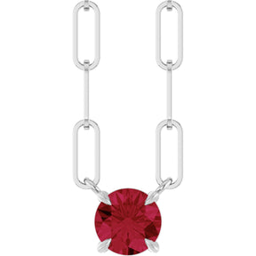 14K Gold Round Lab-Grown Ruby Solitaire Claw-Prong Necklace - White Gold