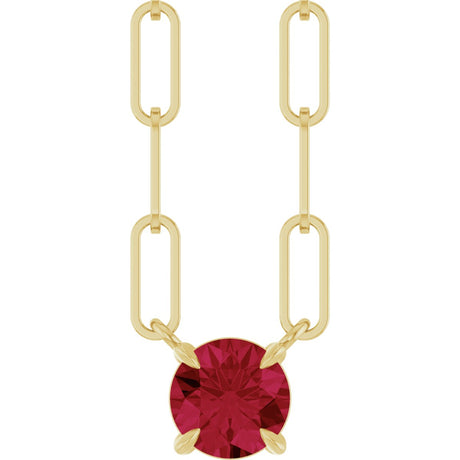 14K Gold Round Natural Ruby Solitaire Claw-Prong Necklace - Yellow Gold