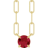 14K Gold Round Lab-Grown Ruby Solitaire Claw-Prong Necklace - Yellow Gold