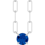 14K Gold Round Lab-Grown Blue Sapphire Solitaire Claw-Prong Necklace - White Gold