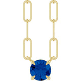 14K Gold Round Natural Blue Sapphire Solitaire Claw-Prong Necklace - Yellow Gold