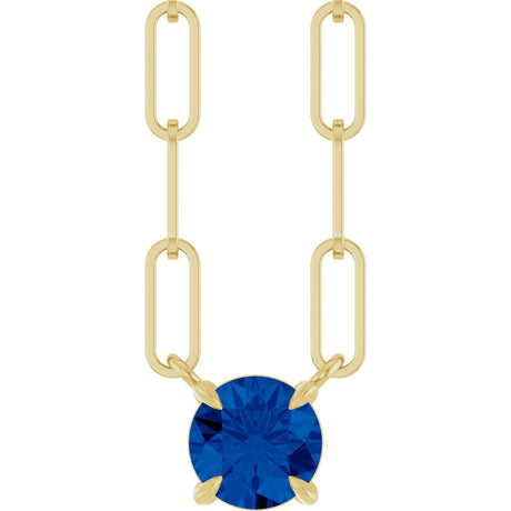 14K Gold Round Lab-Grown Blue Sapphire Solitaire Claw-Prong Necklace - Yellow Gold