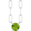 14K Gold Round Natural Peridot Solitaire Claw-Prong Necklace - White Gold