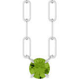 14K Gold Round Natural Peridot Solitaire Claw-Prong Necklace - White Gold