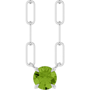 14K Gold Round Natural Peridot Solitaire Claw-Prong Necklace - White Gold