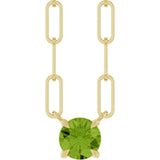 14K Gold Round Natural Peridot Solitaire Claw-Prong Necklace - Yellow Gold
