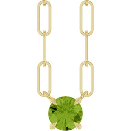 14K Gold Round Natural Peridot Solitaire Claw-Prong Necklace - Yellow Gold
