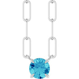 14K Gold Round Natural Blue Zircon Solitaire Claw-Prong Necklace - White Gold