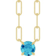14K Gold Round Natural Blue Zircon Solitaire Claw-Prong Necklace - Yellow Gold