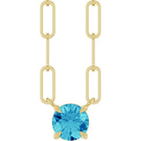 14K Gold Round Natural Blue Zircon Solitaire Claw-Prong Necklace - Yellow Gold